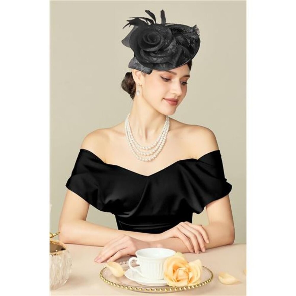 Tea Party Kentucky Fascinator Derby Pillbox Hat Black - Picture 5 of 5